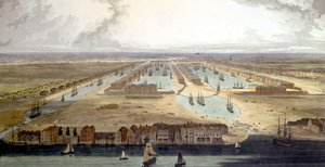 Korotettu näkymä uudelle laiturille ja varastoille, 1802
